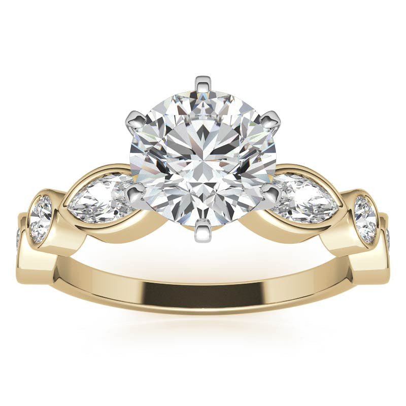 Round and Marquise Bezel Moissanite Engagement Ring