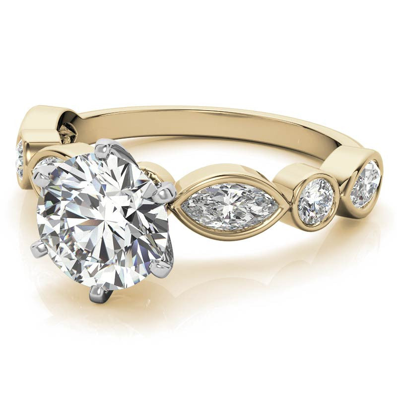 Round and Marquise Bezel Moissanite Engagement Ring