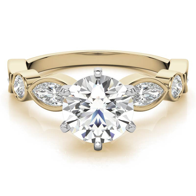Round and Marquise Bezel Moissanite Engagement Ring
