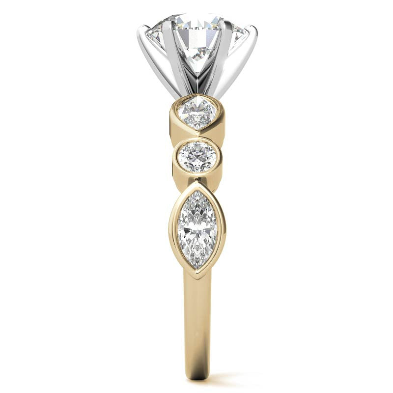 Round and Marquise Bezel Moissanite Engagement Ring