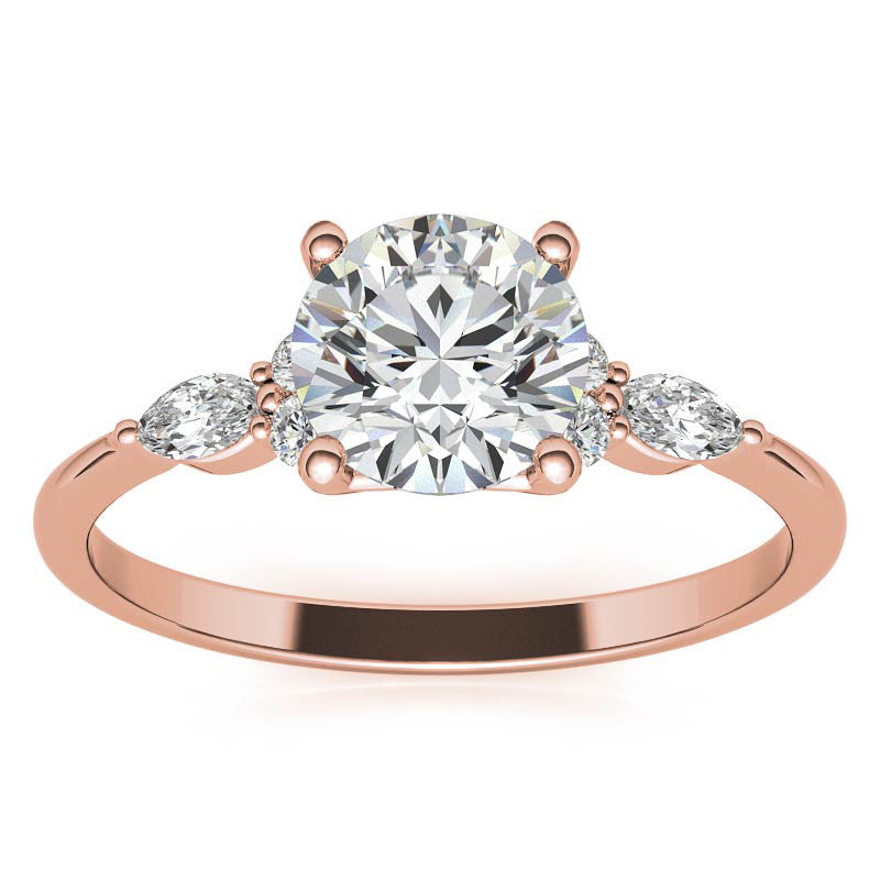 Petite Round and Marquise Moissanite Engagement Ring