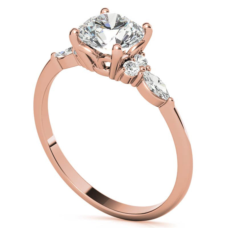 Petite Round and Marquise Moissanite Engagement Ring