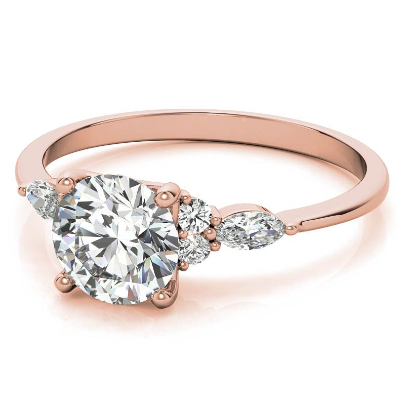 Petite Round and Marquise Moissanite Engagement Ring