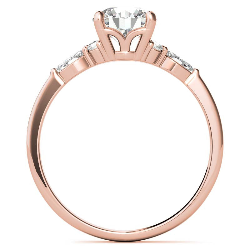 Petite Round and Marquise Moissanite Engagement Ring