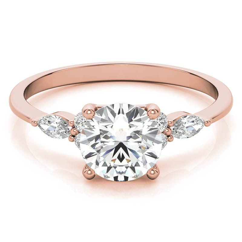 Petite Round and Marquise Moissanite Engagement Ring