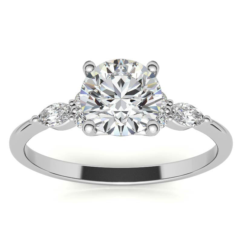 Petite Round and Marquise Moissanite Engagement Ring