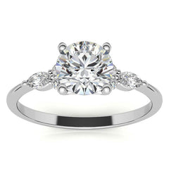 Petite Round and Marquise Moissanite Engagement Ring