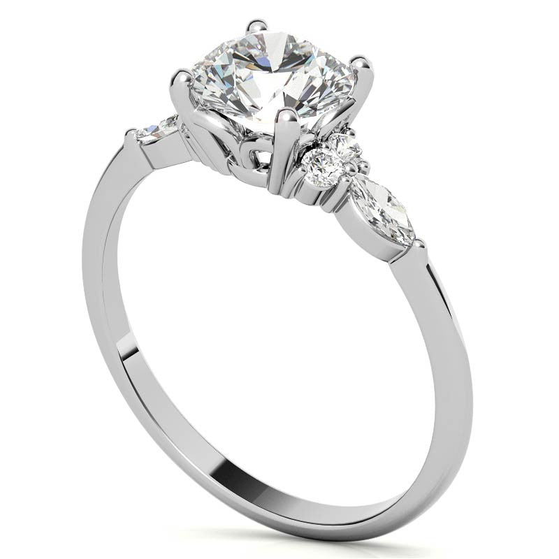 Petite Round and Marquise Moissanite Engagement Ring