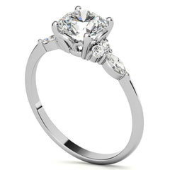 Petite Round and Marquise Moissanite Engagement Ring