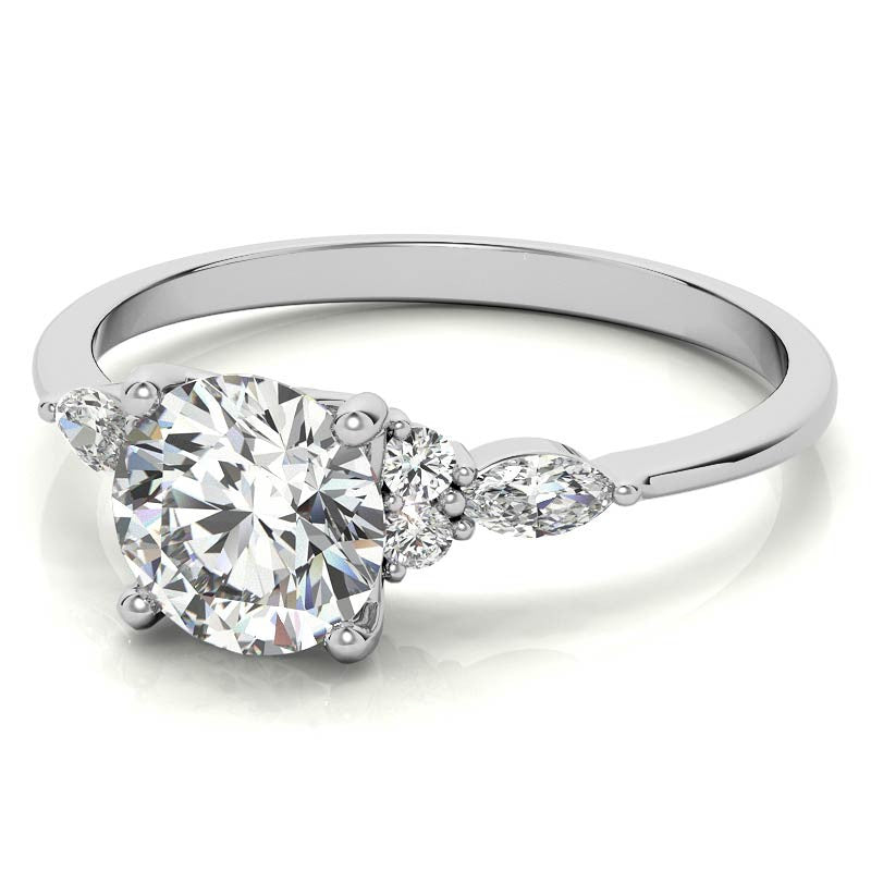 Petite Round and Marquise Moissanite Engagement Ring