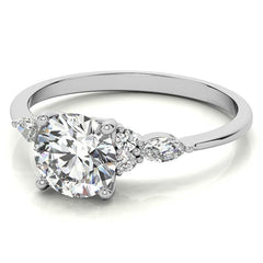 Petite Round and Marquise Moissanite Engagement Ring