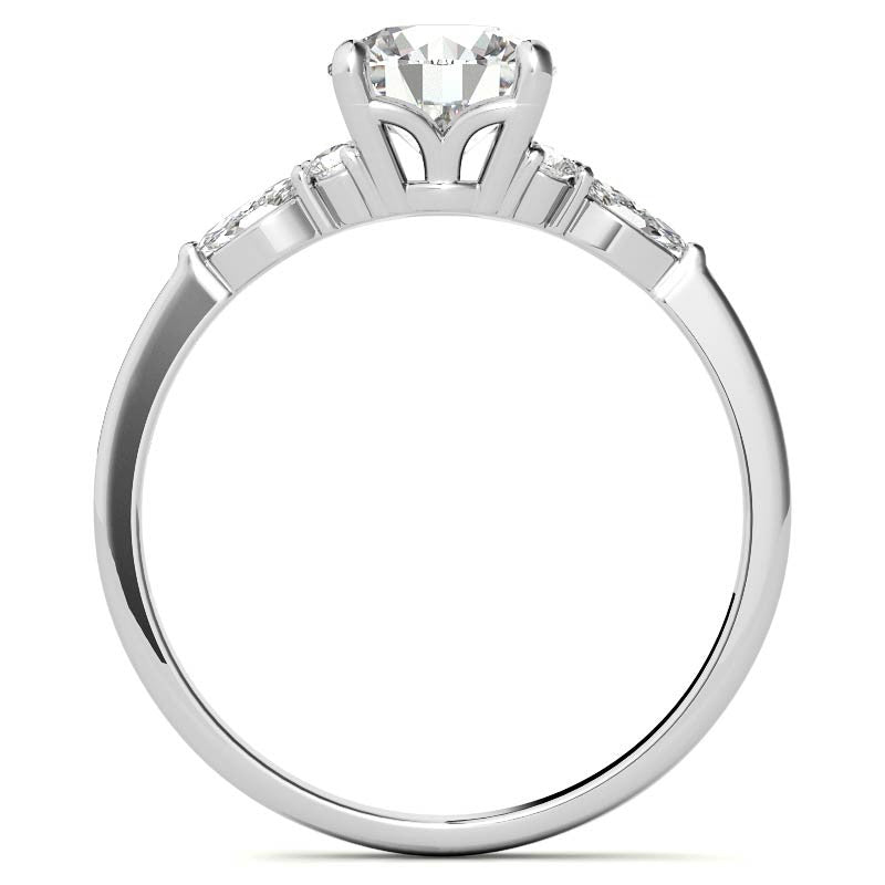 Petite Round and Marquise Moissanite Engagement Ring