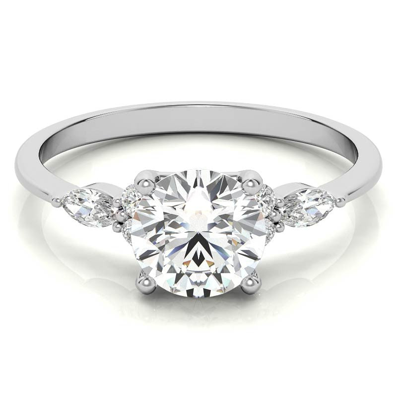 Petite Round and Marquise Moissanite Engagement Ring