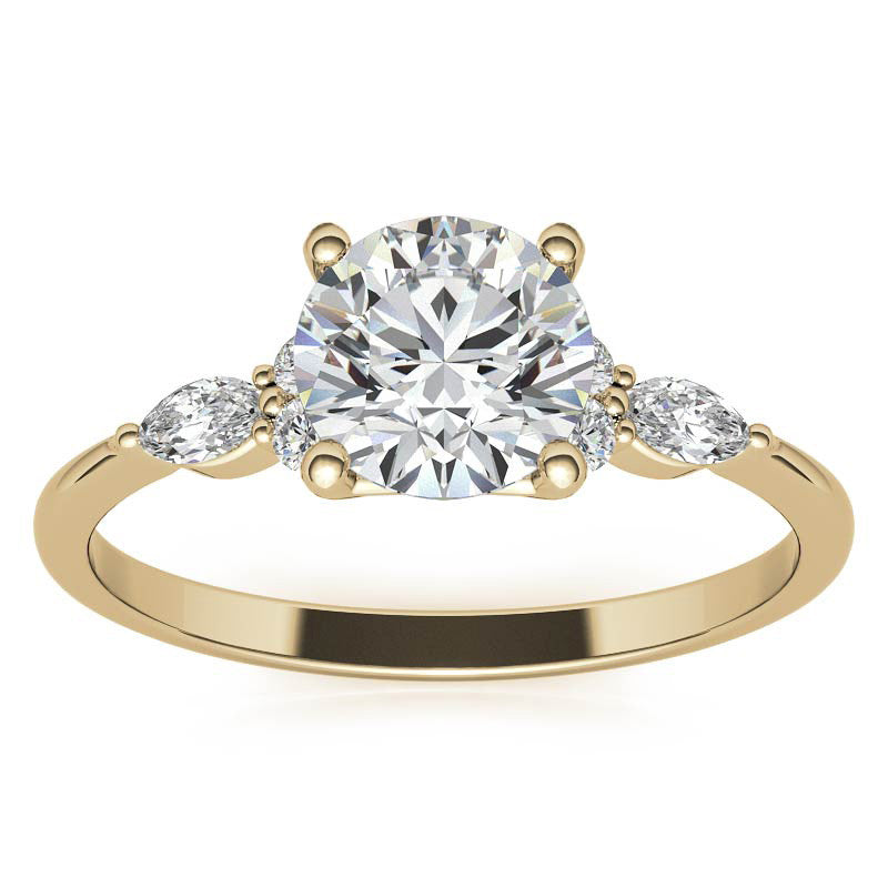 Petite Round and Marquise Moissanite Engagement Ring