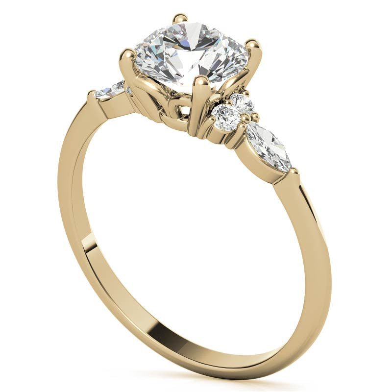 Petite Round and Marquise Moissanite Engagement Ring