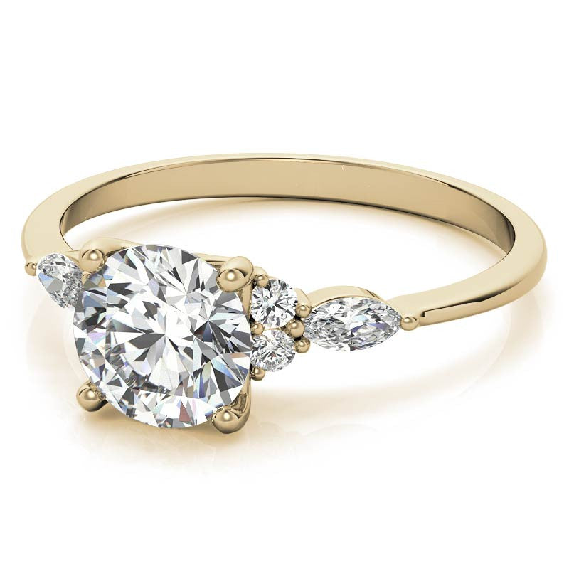 Petite Round and Marquise Moissanite Engagement Ring
