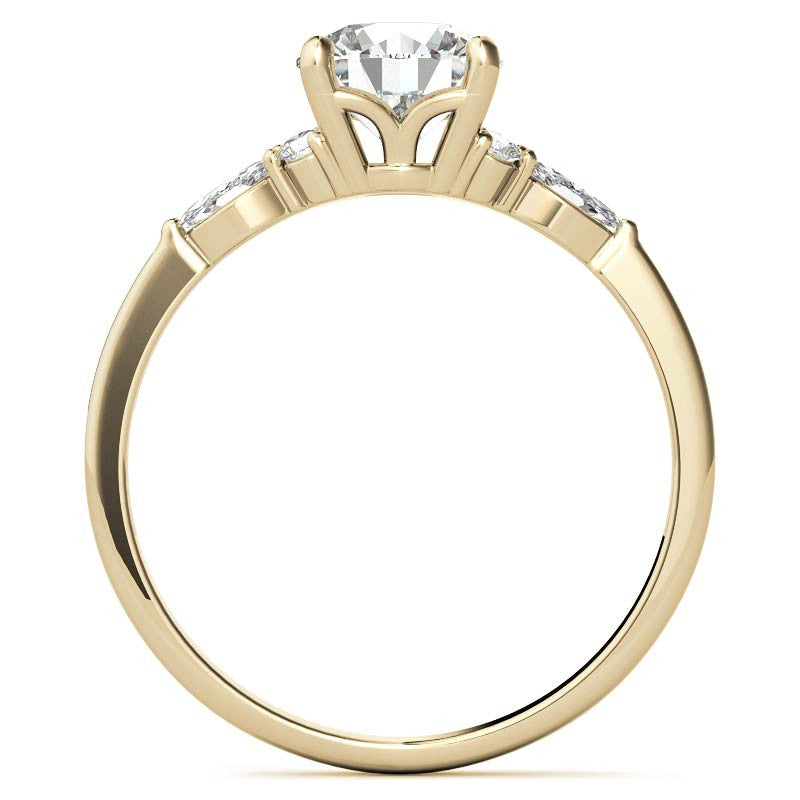 Petite Round and Marquise Moissanite Engagement Ring