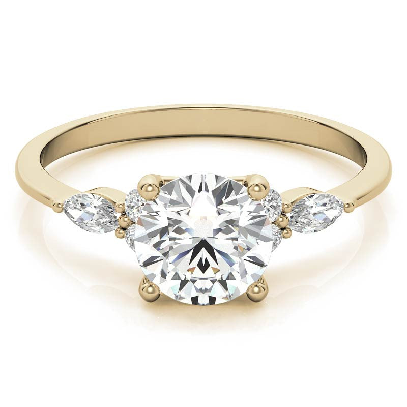 Petite Round and Marquise Moissanite Engagement Ring
