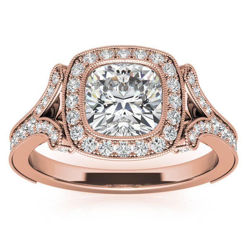 Cushion Bezel Split Shank Cathedral Moissanite Engagement Ring