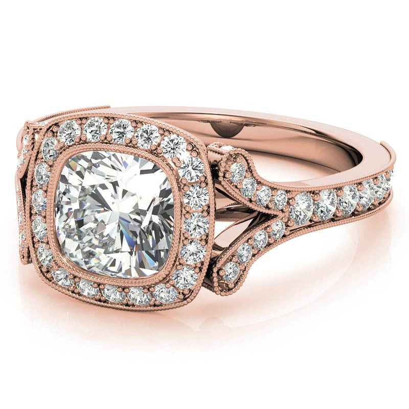 Cushion Bezel Split Shank Cathedral Moissanite Engagement Ring