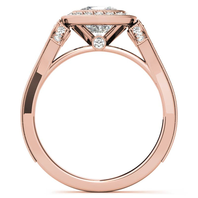 Cushion Bezel Split Shank Cathedral Moissanite Engagement Ring