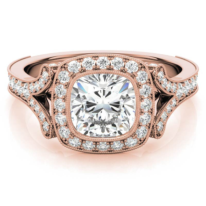 Cushion Bezel Split Shank Cathedral Moissanite Engagement Ring