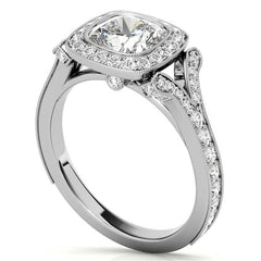 Cushion Bezel Split Shank Cathedral Moissanite Engagement Ring