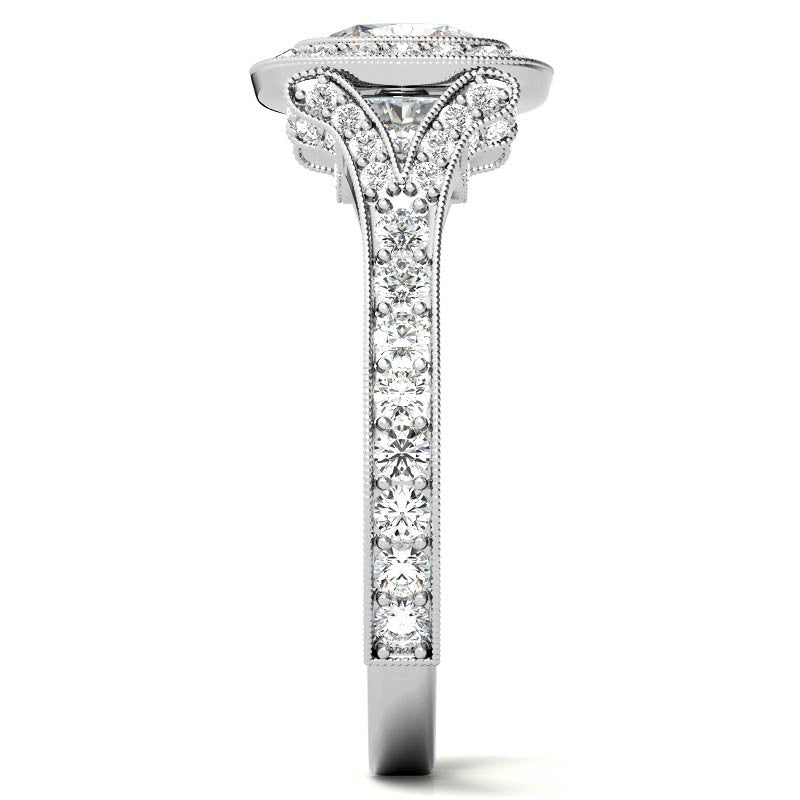 Cushion Bezel Split Shank Cathedral Moissanite Engagement Ring