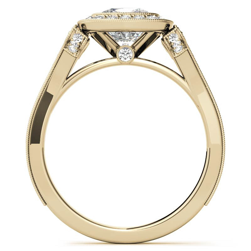 Cushion Bezel Split Shank Cathedral Moissanite Engagement Ring