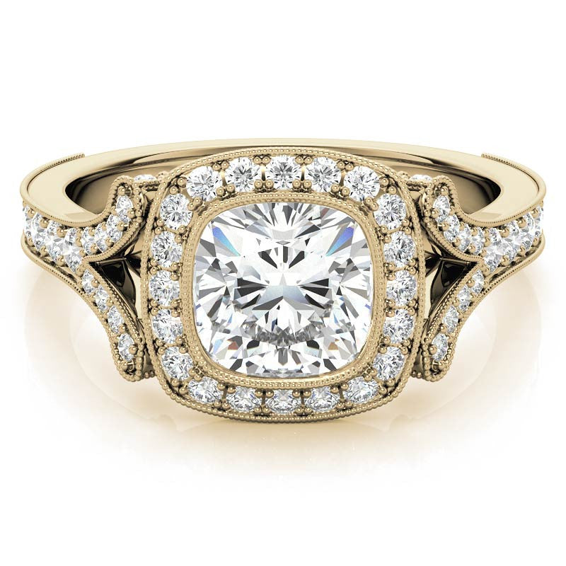 Cushion Bezel Split Shank Cathedral Moissanite Engagement Ring