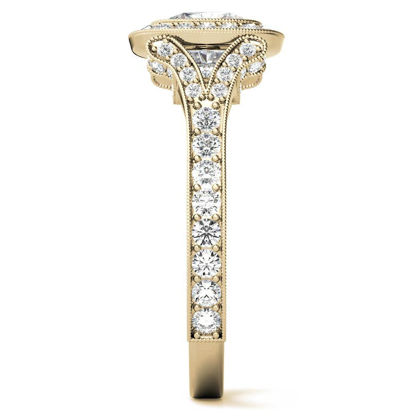 Cushion Bezel Split Shank Cathedral Moissanite Engagement Ring