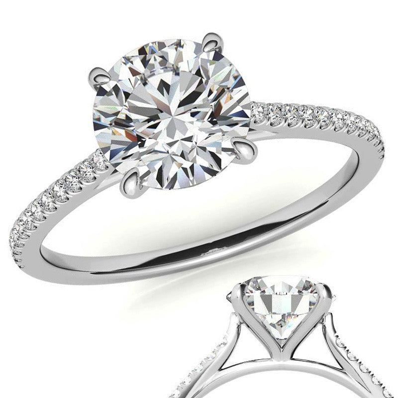 Round 4-Prong Cathedral Moissanite Engagement Ring