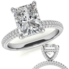 Emerald / Radiant Pave Moissanite Engagement Ring with Hidden Halo