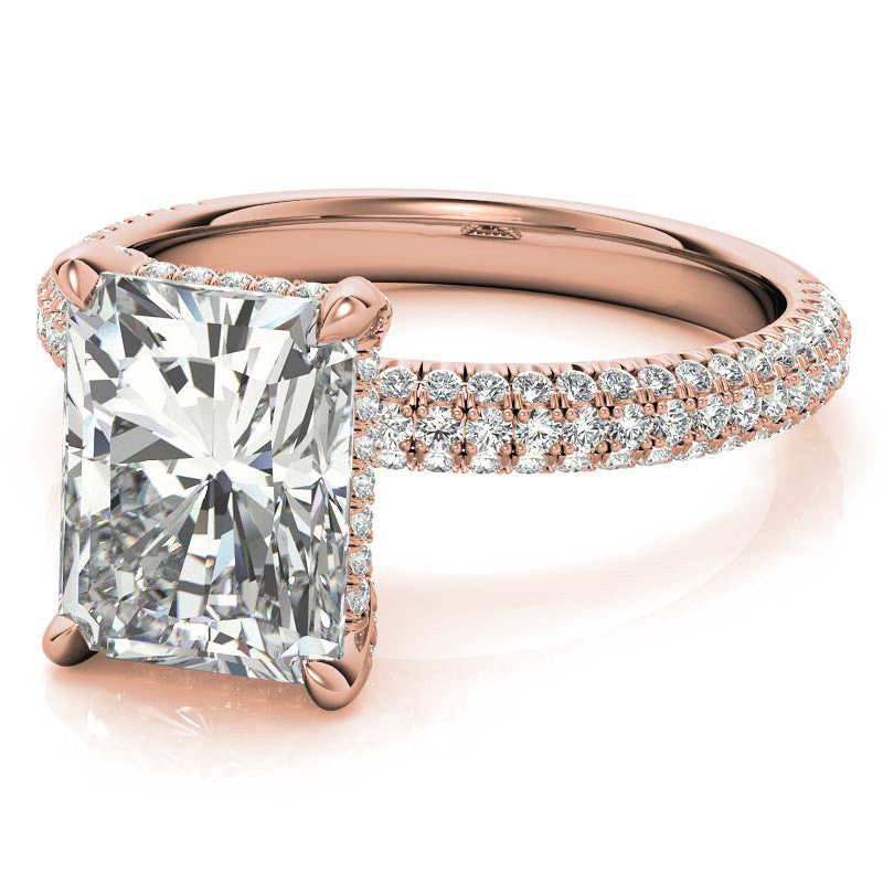 Emerald / Radiant Pave Moissanite Engagement Ring with Hidden Halo