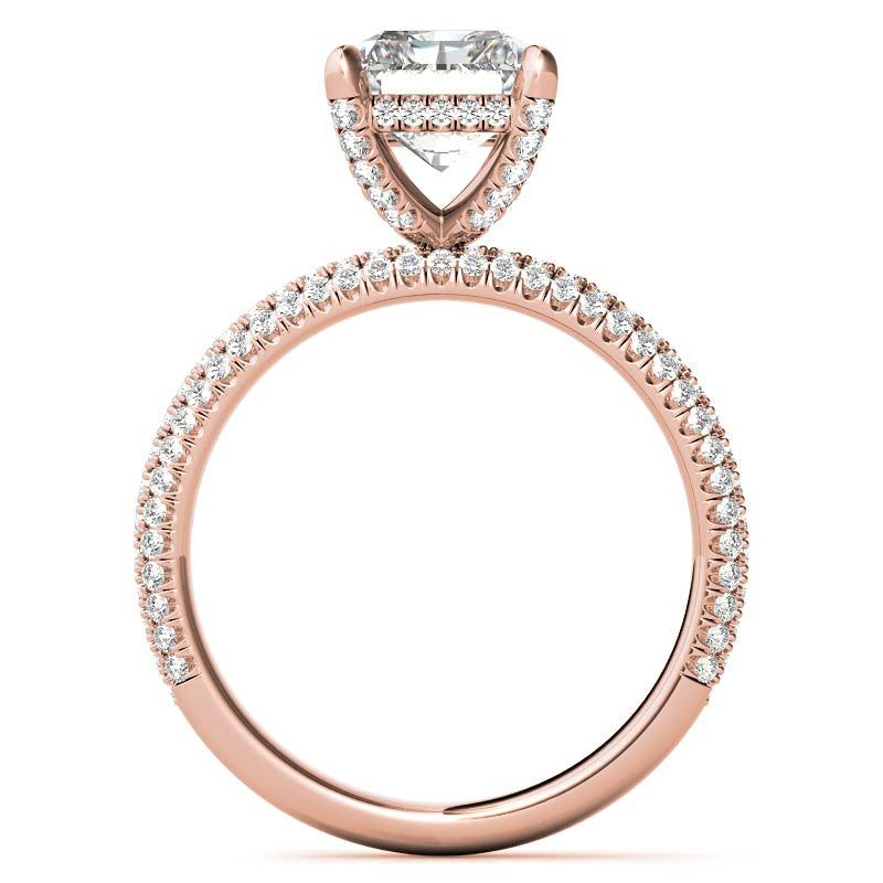 Emerald / Radiant Pave Moissanite Engagement Ring with Hidden Halo