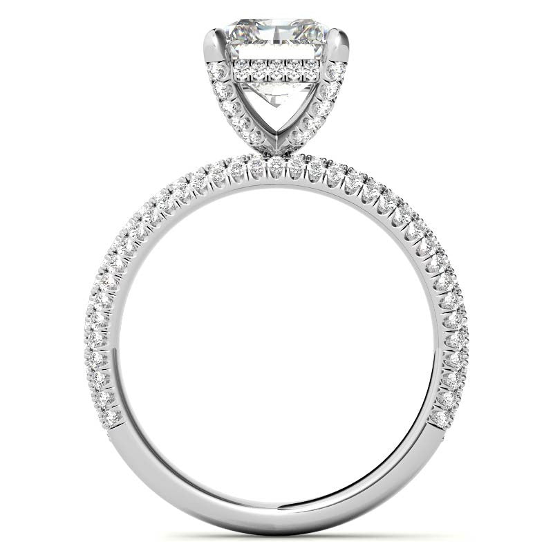 Emerald / Radiant Pave Moissanite Engagement Ring with Hidden Halo