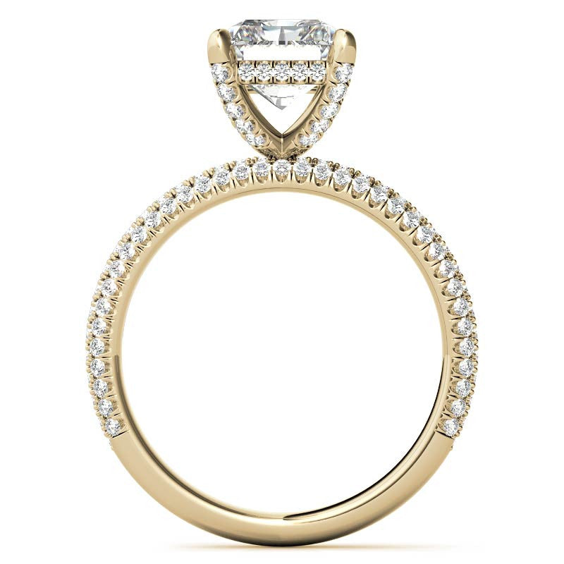 Emerald / Radiant Pave Moissanite Engagement Ring with Hidden Halo