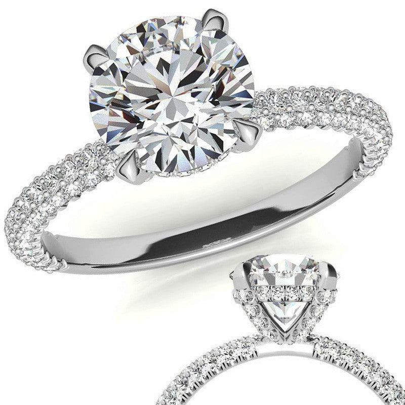 Round Petite Pave Moissanite Engagement Ring with Hidden Halo