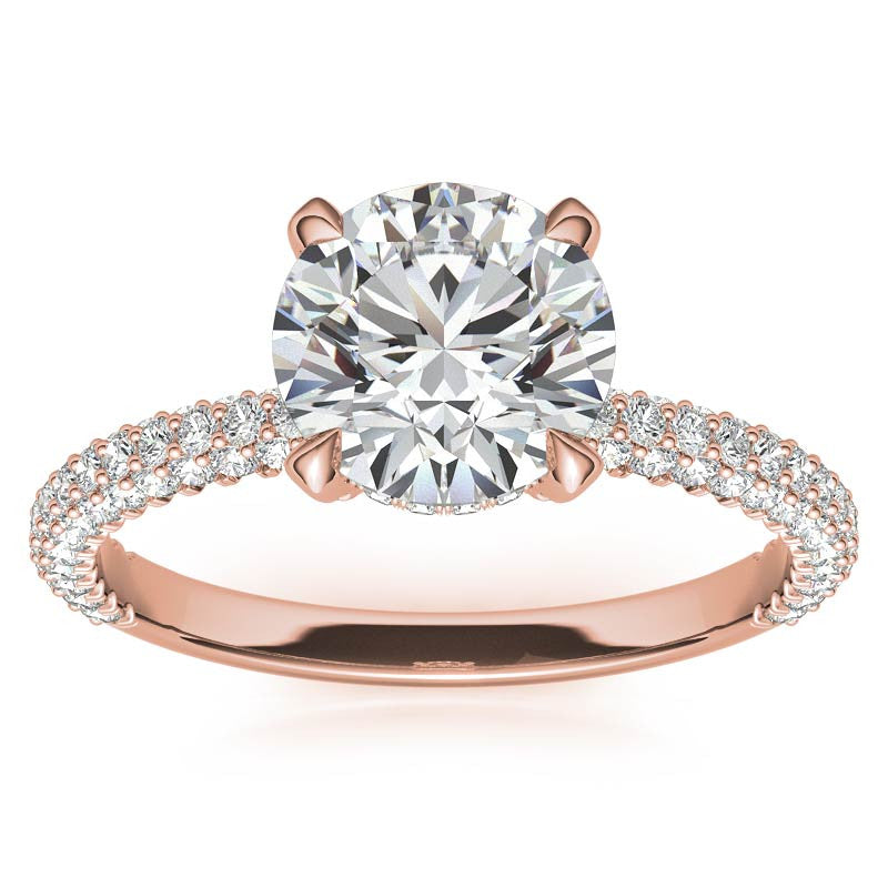 Round Petite Pave Moissanite Engagement Ring with Hidden Halo
