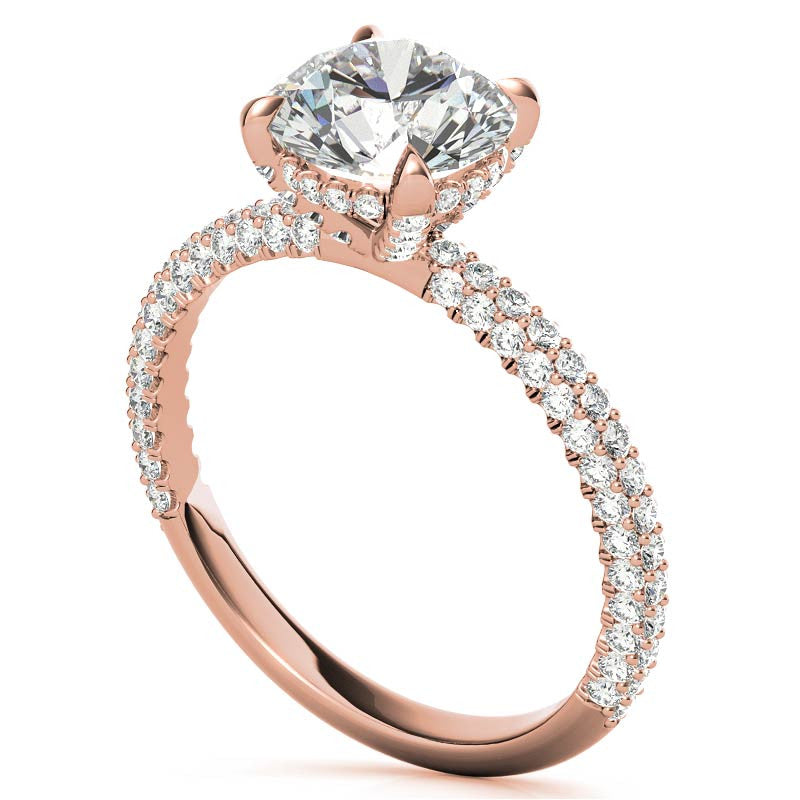 Round Petite Pave Moissanite Engagement Ring with Hidden Halo