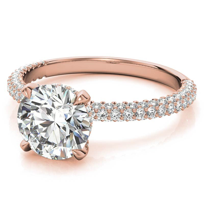 Round Petite Pave Moissanite Engagement Ring with Hidden Halo