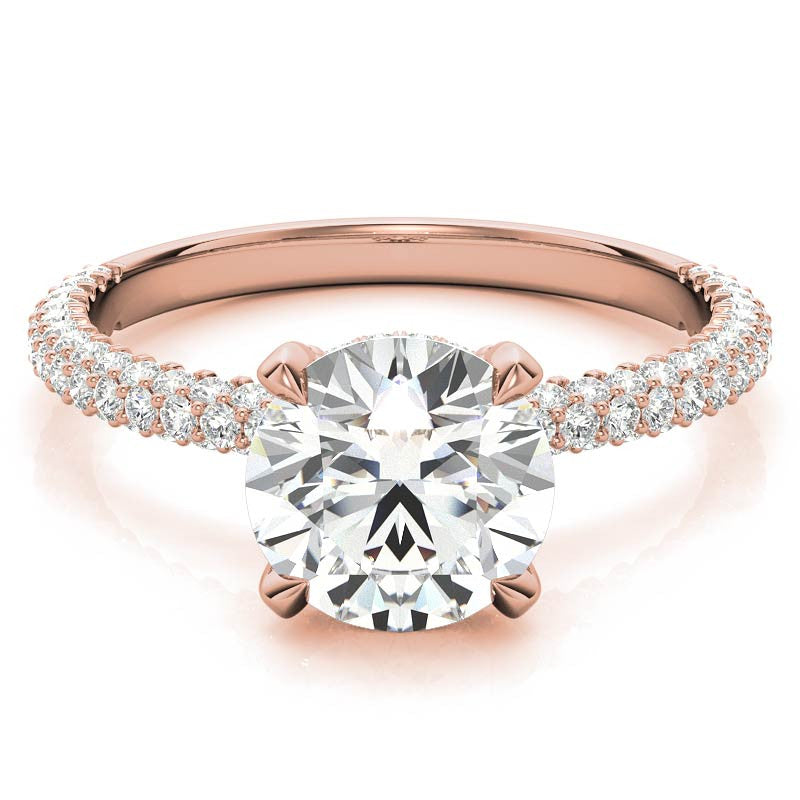 Round Petite Pave Moissanite Engagement Ring with Hidden Halo