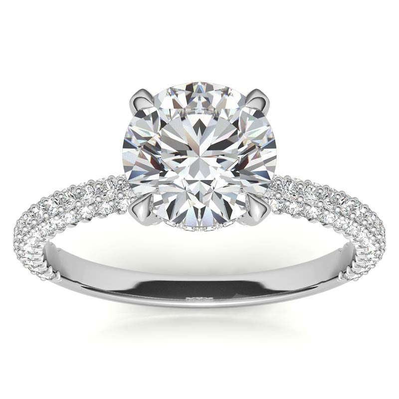 Round Petite Pave Moissanite Engagement Ring with Hidden Halo