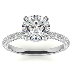 Round Petite Pave Moissanite Engagement Ring with Hidden Halo