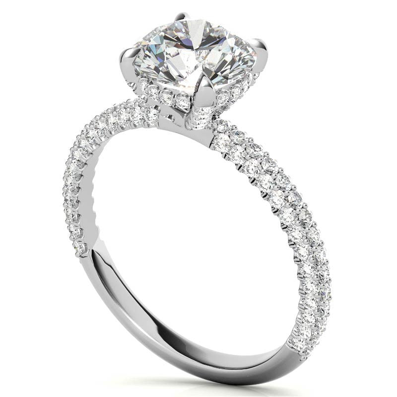 Round Petite Pave Moissanite Engagement Ring with Hidden Halo