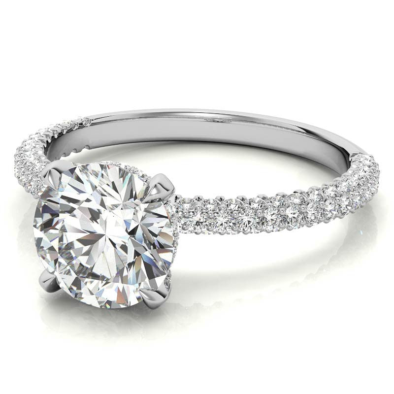 Round Petite Pave Moissanite Engagement Ring with Hidden Halo