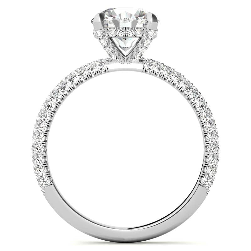 Round Petite Pave Moissanite Engagement Ring with Hidden Halo