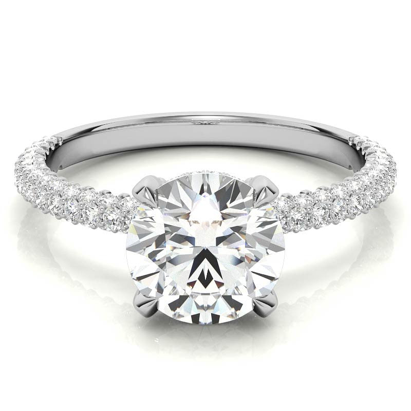 Round Petite Pave Moissanite Engagement Ring with Hidden Halo