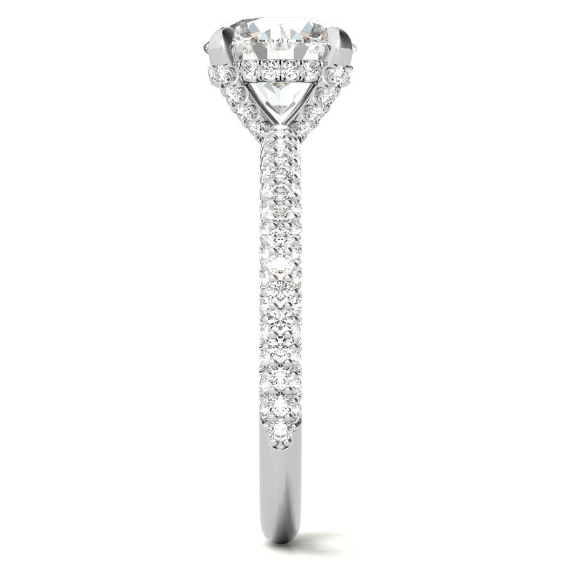 Round Petite Pave Moissanite Engagement Ring with Hidden Halo