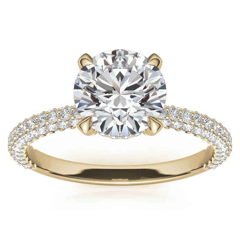Round Petite Pave Moissanite Engagement Ring with Hidden Halo
